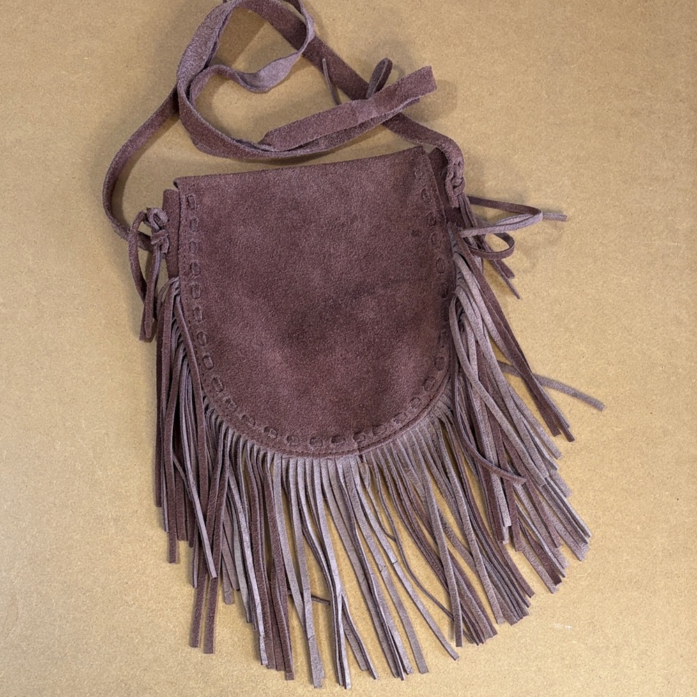 Vintage Brown Suede Crossbody Mini Bag Boho Y2K Festival Western Cowgirl Fringe - Picture 2 of 11